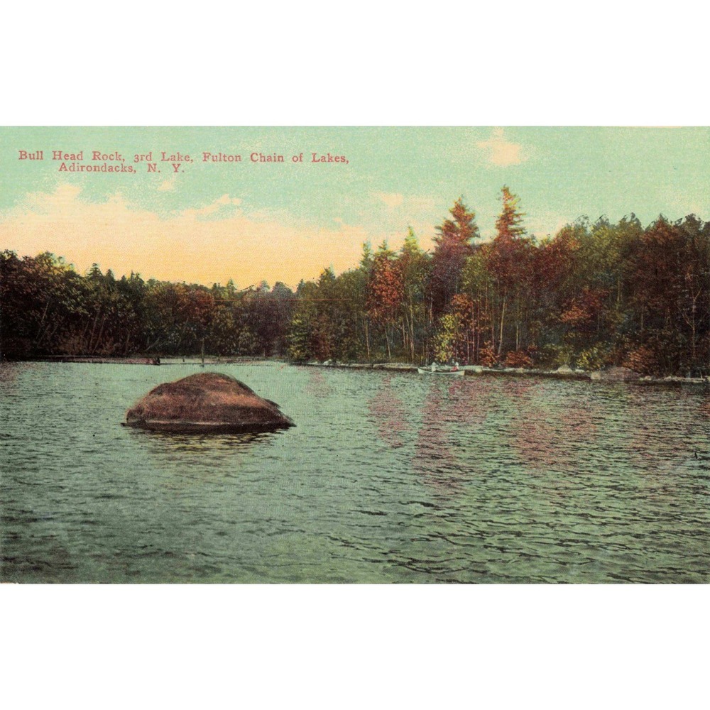 Bull Head Rock 3rd Lake Fulton Chain Adirondacks NY Americhrome Postcard c1910 - Picture 1 of 2